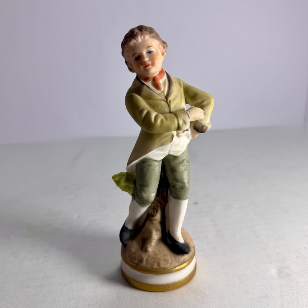 Vintage Porcelain Figurine in Green and White